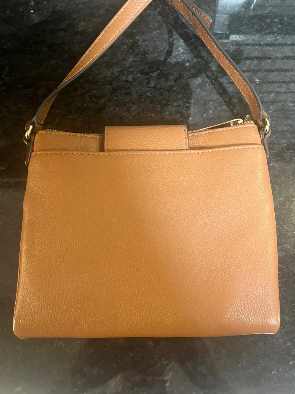 Michael Kors Brown Leather Crossbody with Gold MK Emblem